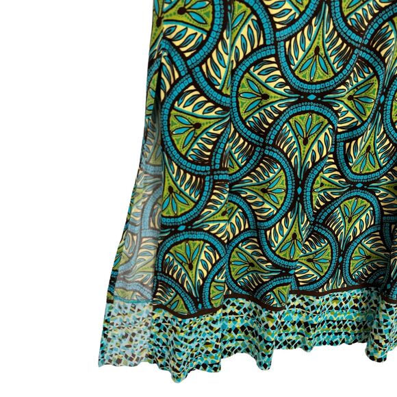 Bisou Bisou Green Blue Print Maxi Skirt Women’s XL - Picture 5 of 6